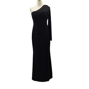 LULU'S SZ L Stunning Essence Black Mesh One-Shoulder Mermaid Maxi Dress B57